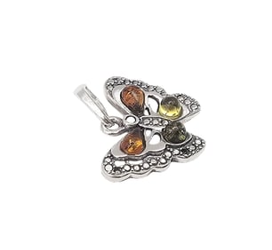 Amber Sterling Silver Butterfly Pendant 1.6 G