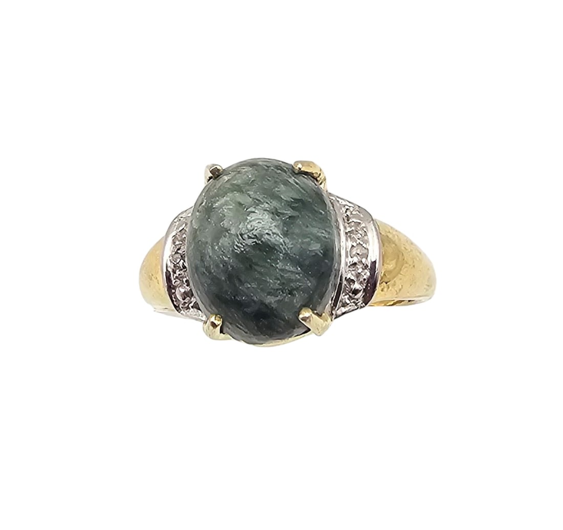STS Moss Agate Gold Over Sterling Silver Ring Size 7.5 4.5 G (1 of 4)