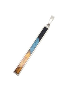 New Polish Amber Turquoise Sterling Silver Pendant 4.3 G