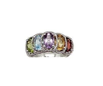 Multi Gemstone Sterling Silver Cocktail Ring Size 7 4.5 G