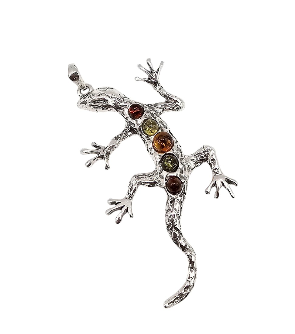 Amber Sterling Silver Lizard Pendant 4 G (1 of 4)
