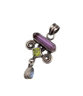 Amethyst Peridot Moonstone Sterling Silver Pendant 4.6 G: Amethyst Peridot Moonstone Sterling Silver Pendant 4.6 G