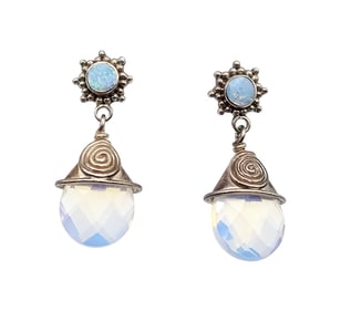 Sajen Moonstone Opal Sterling Silver Dangle Earrings 8.7 G