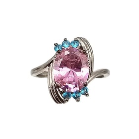Pink Tourmaline Sterling Silver Cocktail Ring Size 7 3.4 G