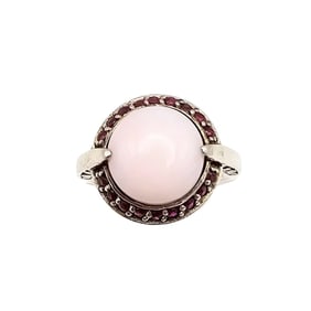 JT Milky Quartz Ruby Sterling Silver Cocktail Ring Size 6.75 5.4 G