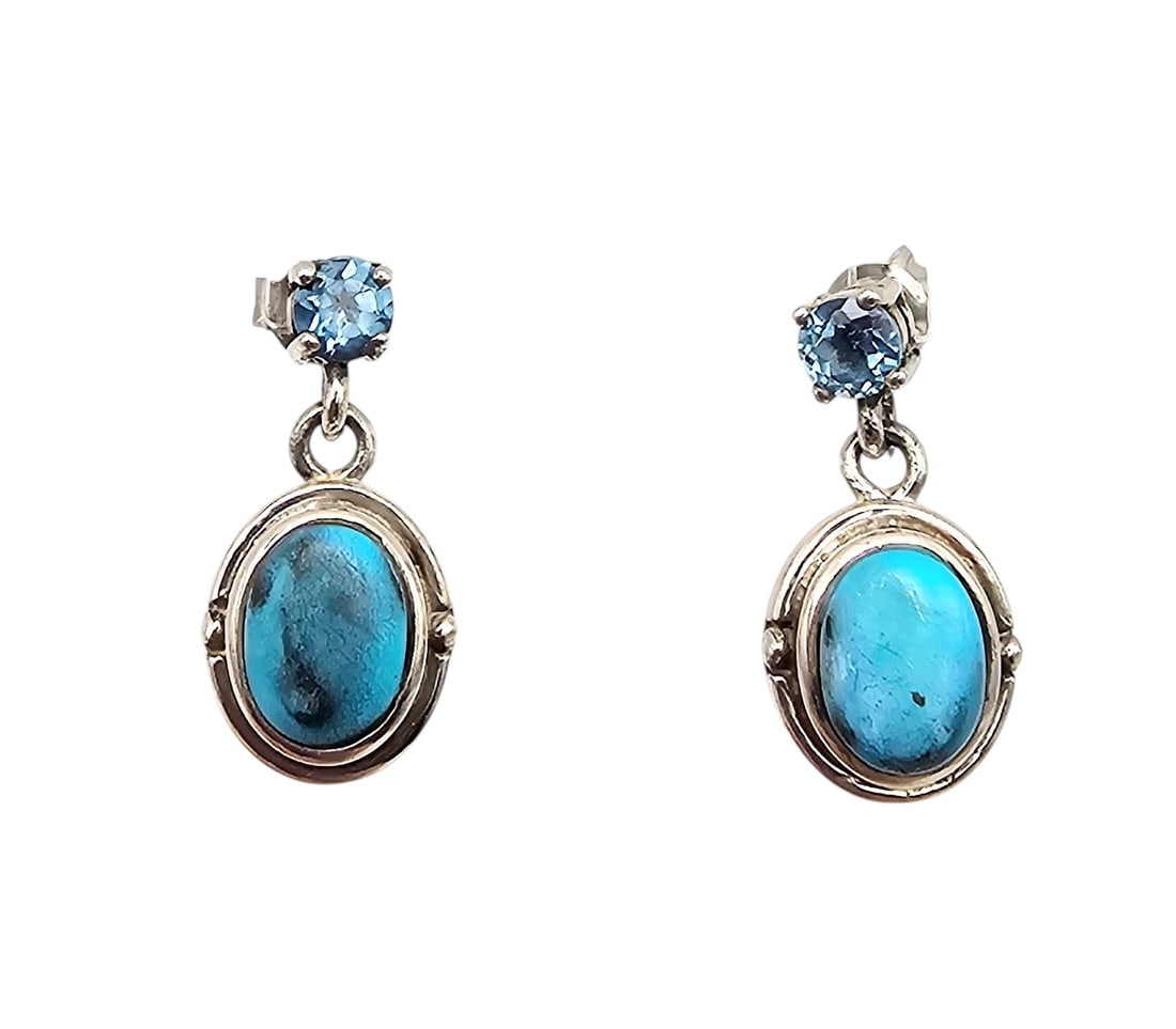 NF Topaz Faux Turquoise Sterling Silver Dangle Earrings 4.2 G (1 of 4)