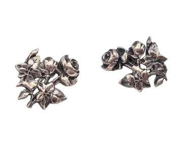 Salamone Sterling Silver Rose Earrings 12.5 G