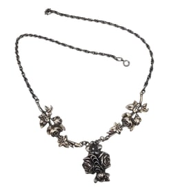 Vintage Salamone Sterling Silver Rose Necklace 28.6 G