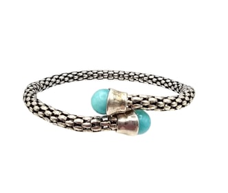 Italy Michael Dawkins Turquoise Sterling Silver Mesh Wrap Bracelet  7.8 G