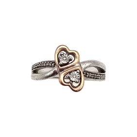 Signed Diamond 10K Gold Sterling Silver Heart Ring Size 6.5 4.3 G