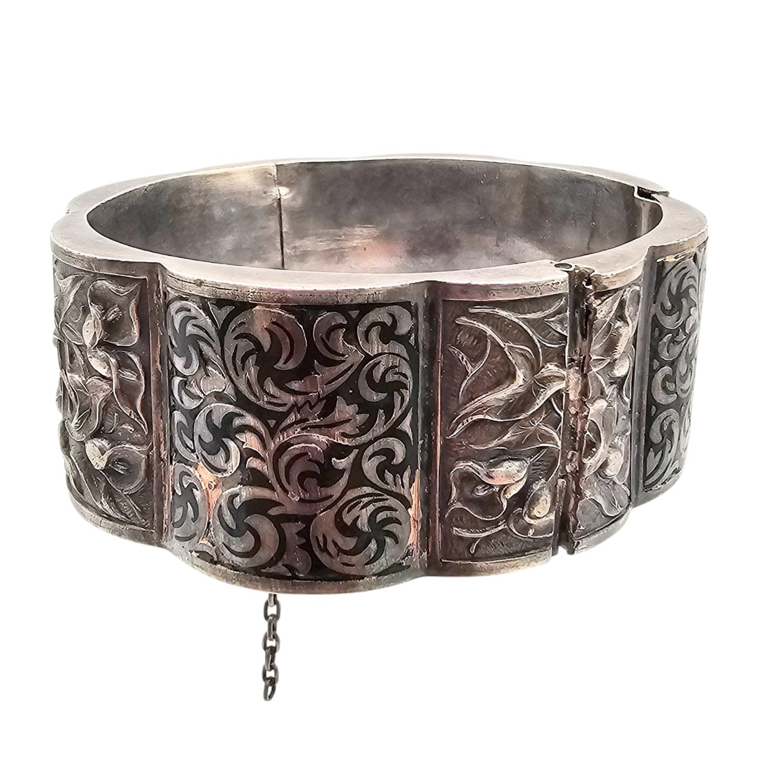 TOPAZIO? Sterling Silver Hollow Form Calla Lily Ivy Panel Bangle Bracelet 51.8 G (1 of 5)