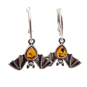 Amber Sterling Silver Bat Dangle Earrings 3.9 G