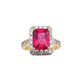 CI CR Ruby White Sapphire Gold Over Sterling Silver Cocktail Ring Size 6.75 5 G