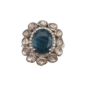 D'Joy Diamond Emerald Sterling Silver Cocktail Ring Size 6.75 5.8 G