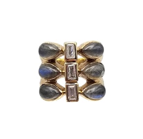 Moonstone Rhinestone Gold Over Sterling Silver Ring Size 6.5 15 G