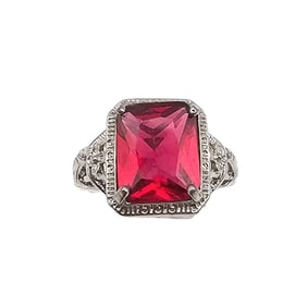 Rhinestone Sterling Silver Cocktail Ring Size 7.5 3.8 G