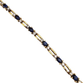 Rhinestone Gold Over Sterling Silver Tennis Bracelet 10.8 G