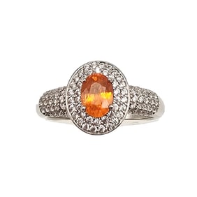 D'Joy Orange Zirconia Sterling Silver Cocktail Ring Size 9.25 3.7 G
