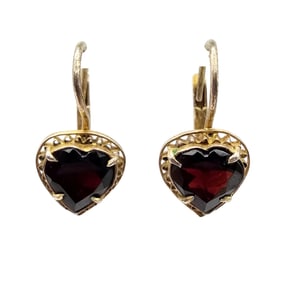 Rhinestone Gold Over Sterling Silver Heart Dangle Earrings 2.6 G