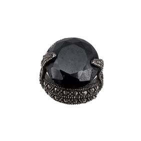 Onyx Marcasite Sterling Silver Cocktail Ring Size 5.75 10.9 G