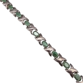 BSJ Emerald Sterling Silver Tennis Bracelet 16.3 G