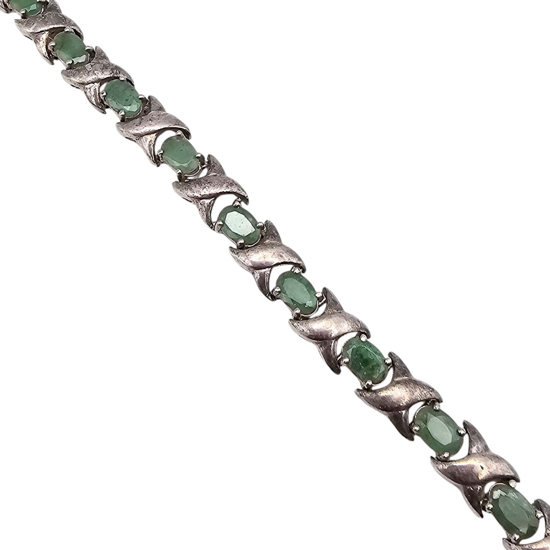 BSJ Emerald Sterling Silver Tennis Bracelet 16.3 G (1 of 4)