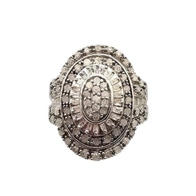 Signed Diamond Sterling Silver Cocktail Ring Size 7.5 8.1 G