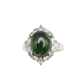 Signed Emerald White Topaz Sterling Silver Cocktail Ring 7.5 5.1 G