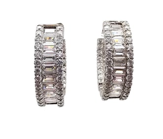 STS Cubic Zirconia Sterling Silver Hoop Earrings 8.8 G