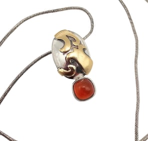 Carnelian Sterling Silver Two-Tone Necklace 9.3 G