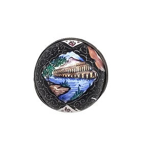 Vintage Enamel Sterling Silver River Scene Dome Brooch 5.9 G