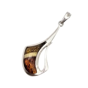 New Polish Tri-Color Amber Sterling Silver  Pendant 4.7 G