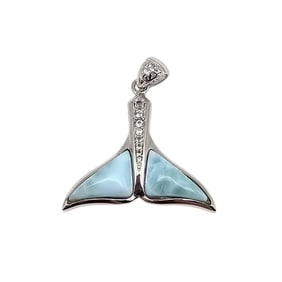 White Topaz Larimar Sterling Silver Whale Tail Pendant 4.3 G