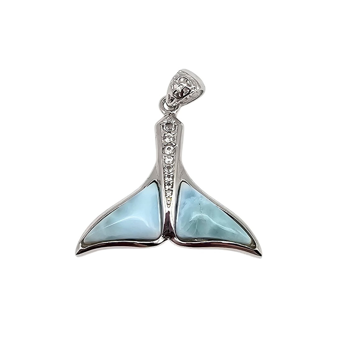 White Topaz Larimar Sterling Silver Whale Tail Pendant 4.3 G: White Topaz Larimar Sterling Silver Whale Tail Pendant 4.3 G