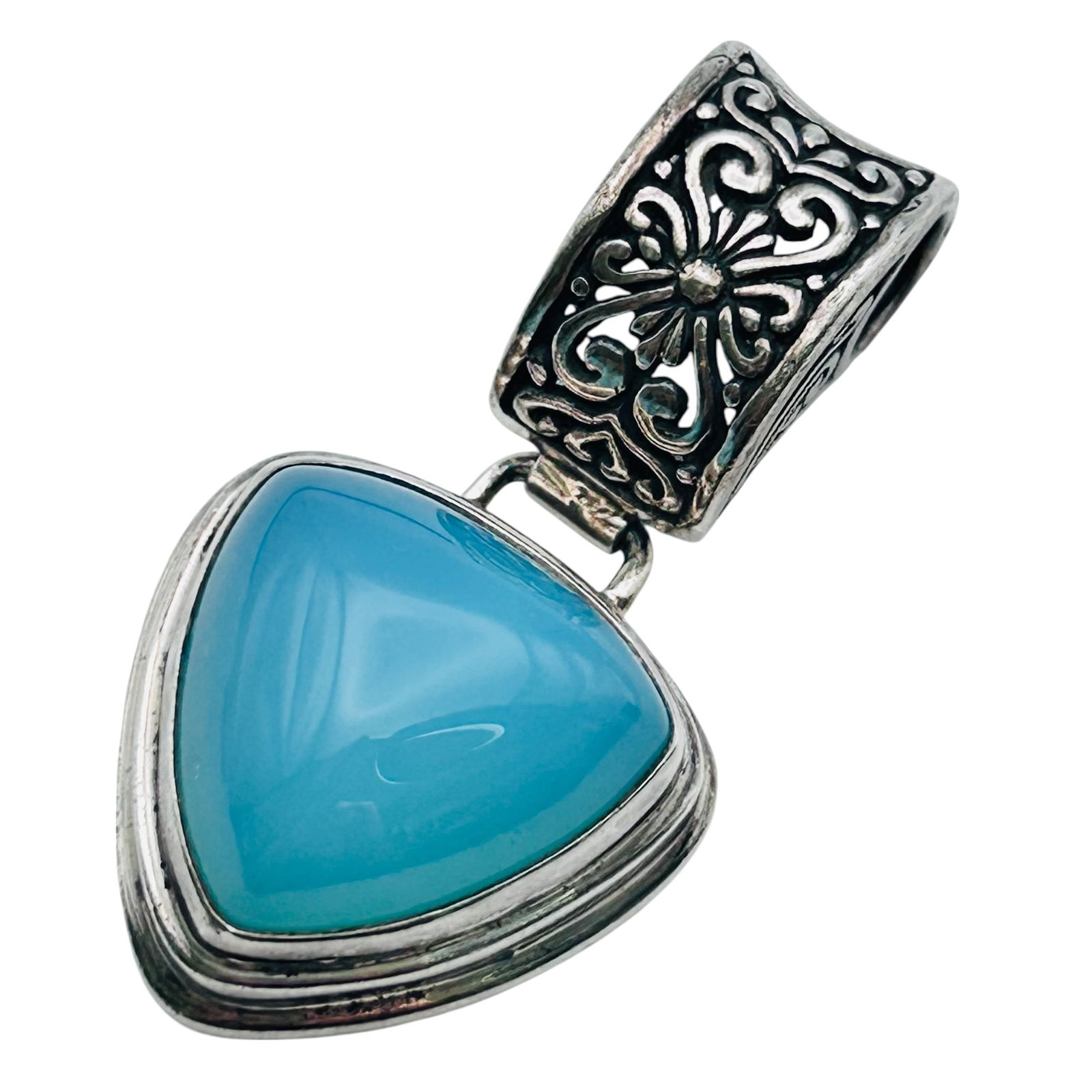 SARDA Blue Tourmaline Sterling Pendant, Scroll Detail 11.51 G (1 of 5)