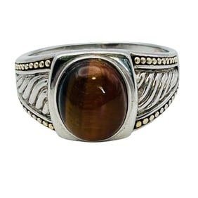 Tigers Eyes Sterling Statement Ring Size 12.5, 7.63 G