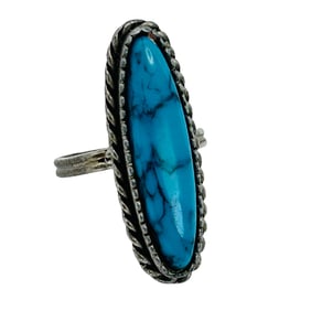 SOUTHWEST Turquoise Sterling Oval Ring Adjustable Size 7, 9.13 G