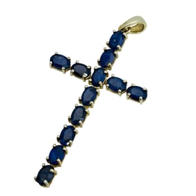 Sapphire Linked Gem Cross Pendant 4.6 G