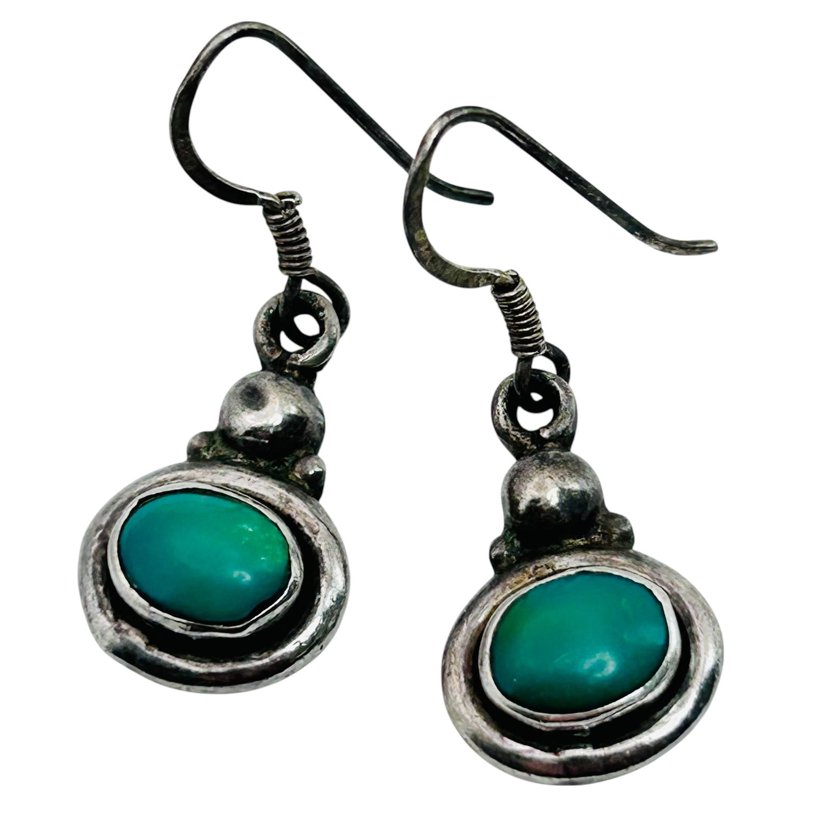 Southwest Turquoise Sterling Dangle Earrings 5.43 G (1 of 5)