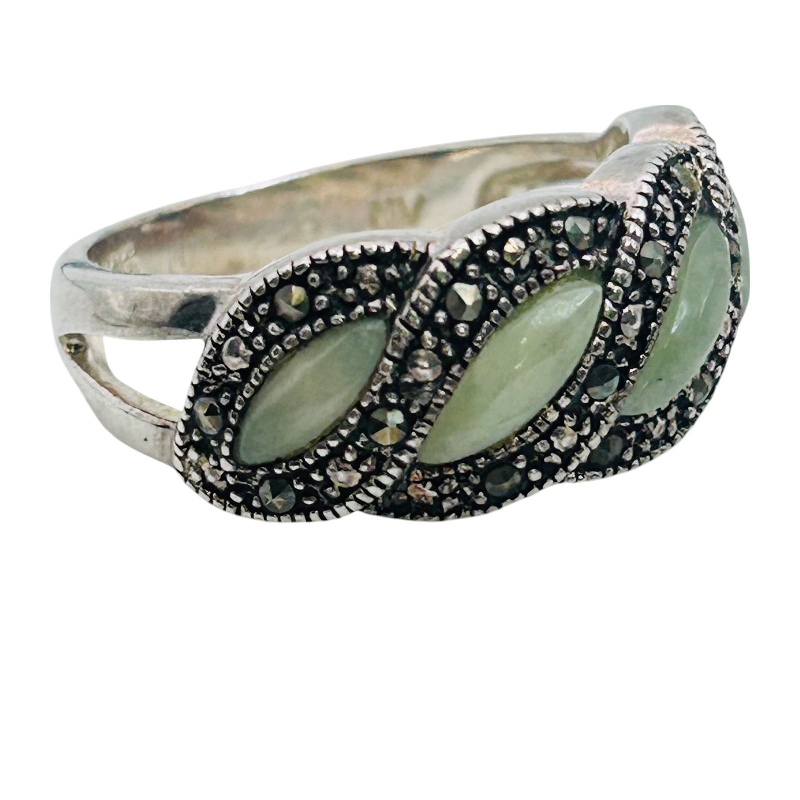 NV Aqua And MARCASITE Sterling Ring Size 6, 4.28 G: NV aqua and MARCASITE Sterling ring size 6 4.28 g