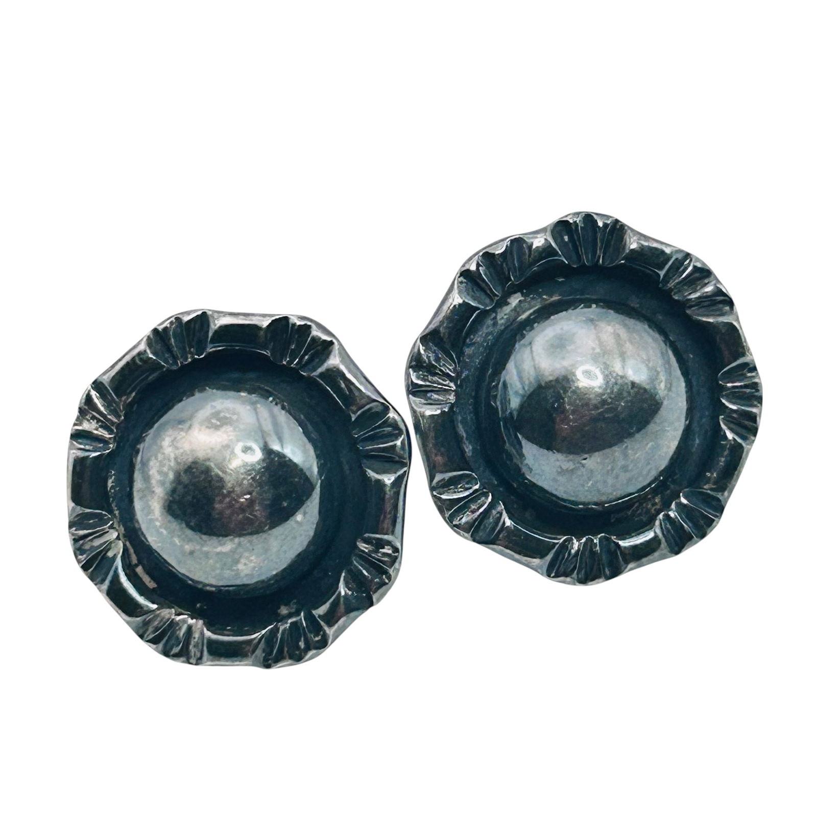 Mexico, Sterling Round Pushback Earring 6.78 G (1 of 4)