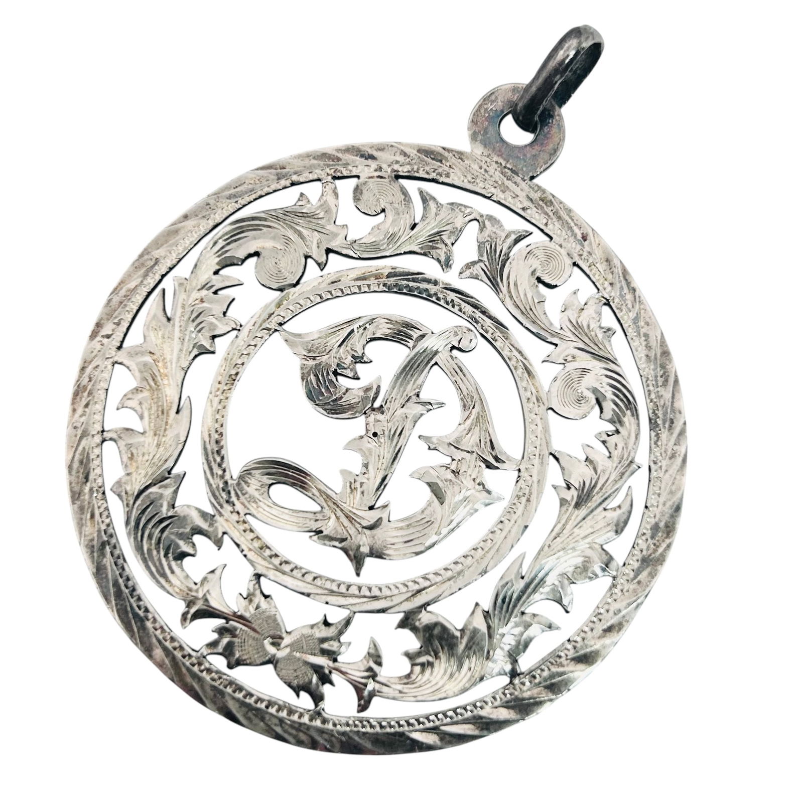 TAXCO Mexico, Sterling Etched Cut Out Medallion Pendant 16.42 G: TAXCO Mexico Sterling etched cut out medallion pendant 16.42 g