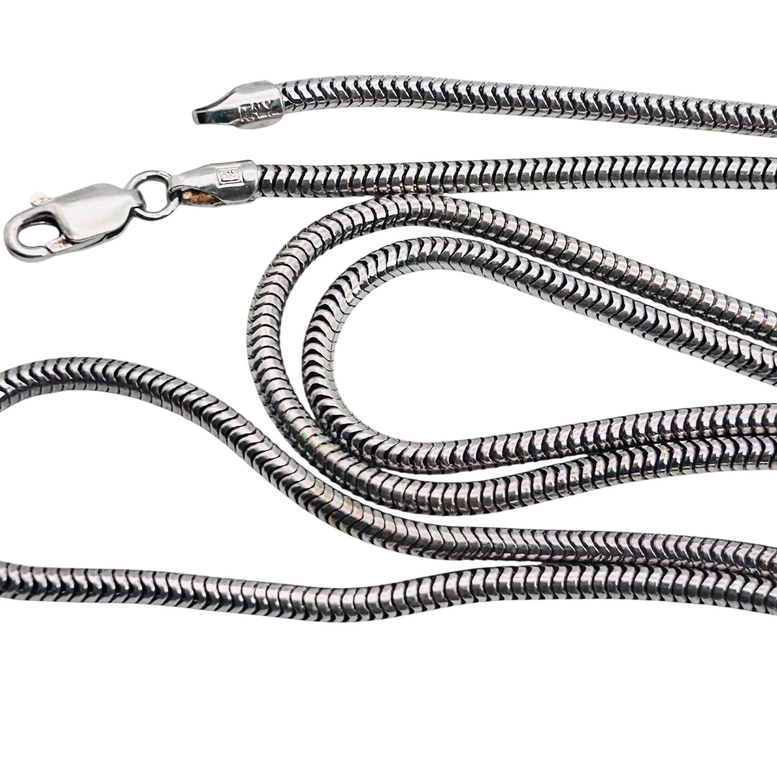 Italy, Sterling Round Long Snake Chain Necklace 17.07 G (1 of 6)