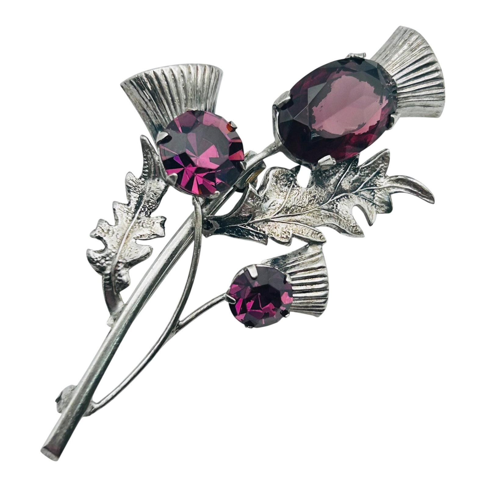 Southwest Signed WB Sterling Purple Stone Flower Brooch 10.21 G: Southwest signed WB Sterling purple stone flower brooch 10.21 g