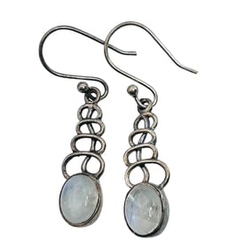 Moonstone Signed Dangle Earrings 3.9 G