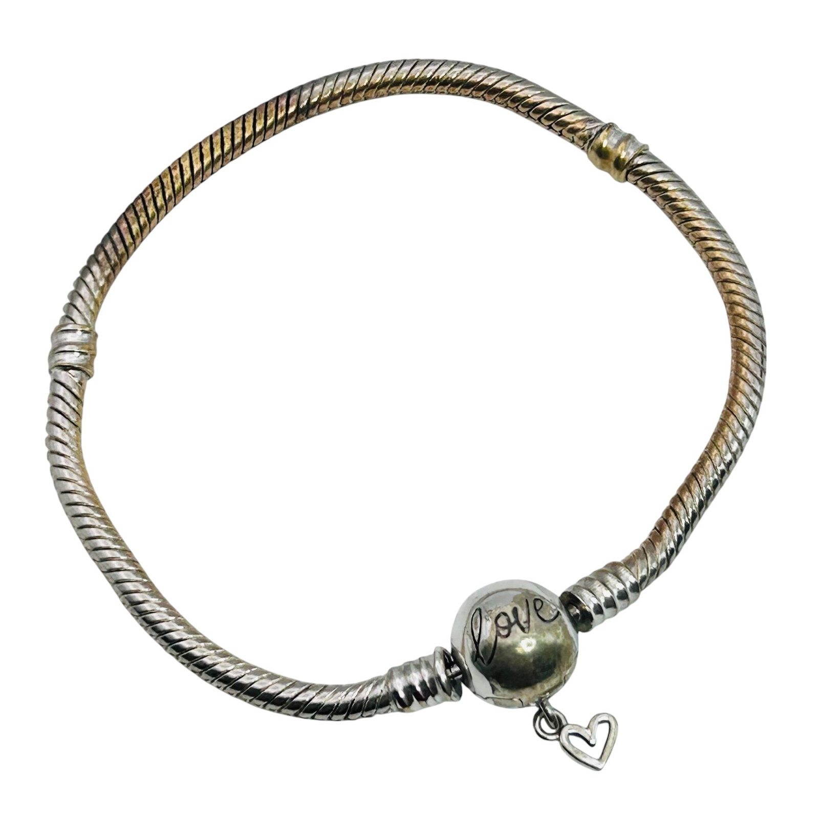 Sterling Charm Bracelet Round Snake Chain 11.82 G Barrel Clasp: Sterling charm bracelet round snake chain 11.82 g barrel clasp