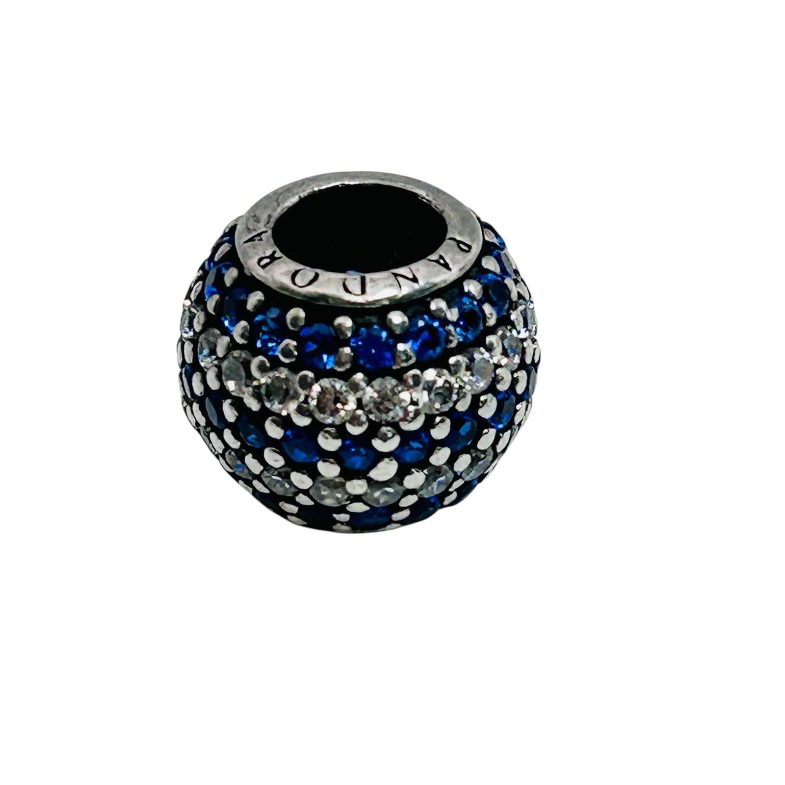 Pandora, Blue And Clear Stone Round Charm 1.88 G: Pandora blue and clear Stone round charm 1.88 g