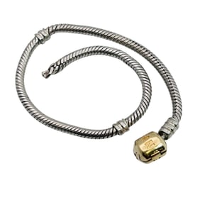 Pandora 14k Barrel Clasp Sterling Snake Chain Charm Bracelet. 13.83 G