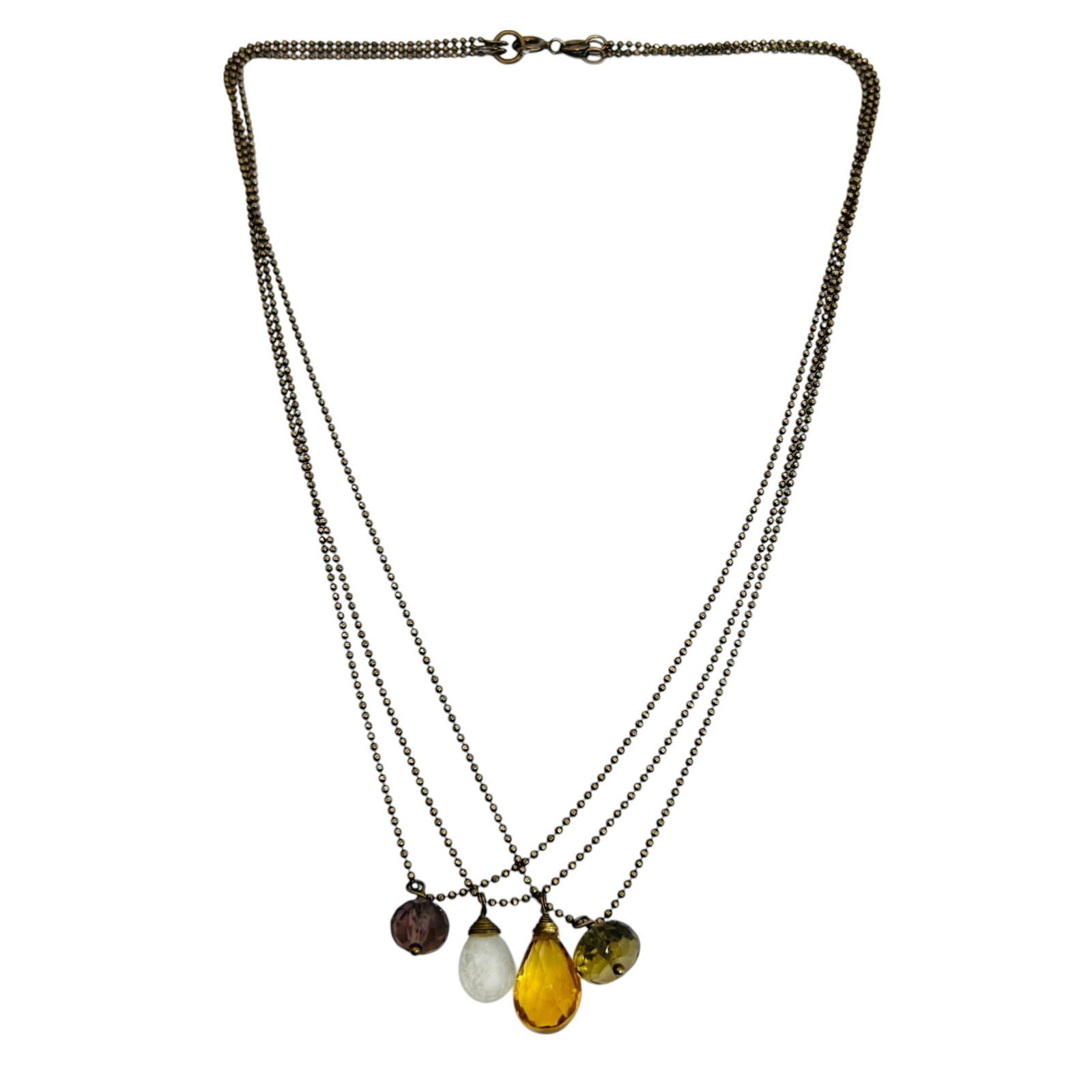 Citrine, Amethyst, Garnet Sterling Triple Bead Strand Necklace, 7.92 G (1 of 6)