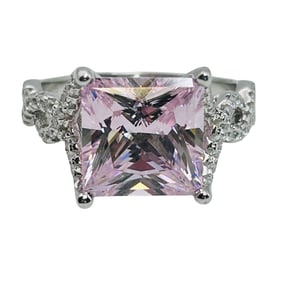 Sterling Pink Rhinestone Statement Ring Size 7, 4.6g